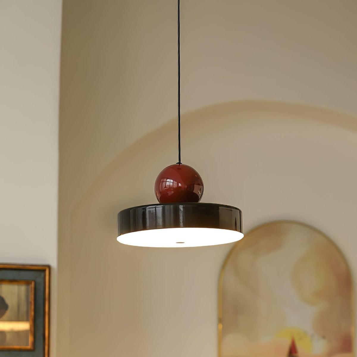 Pendant Lamp Metal Body Red Sphere Shade Modern Retro Accent-Neutral Decor