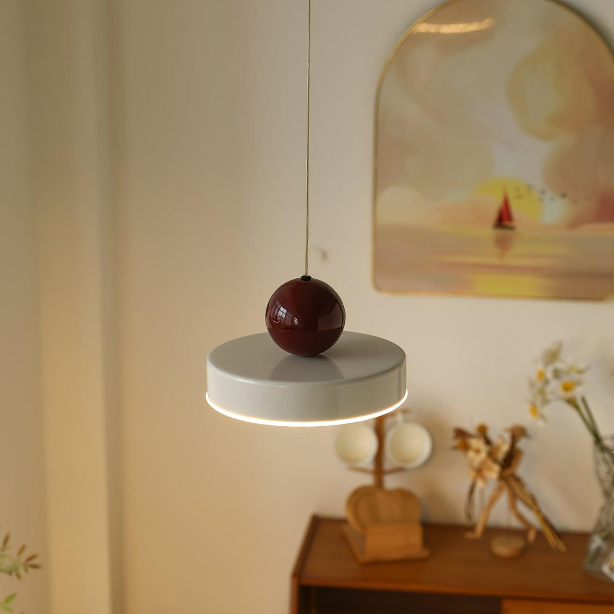 Pendant Lamp Metal Body Red Sphere Shade Modern Retro Accent-Neutral Decor