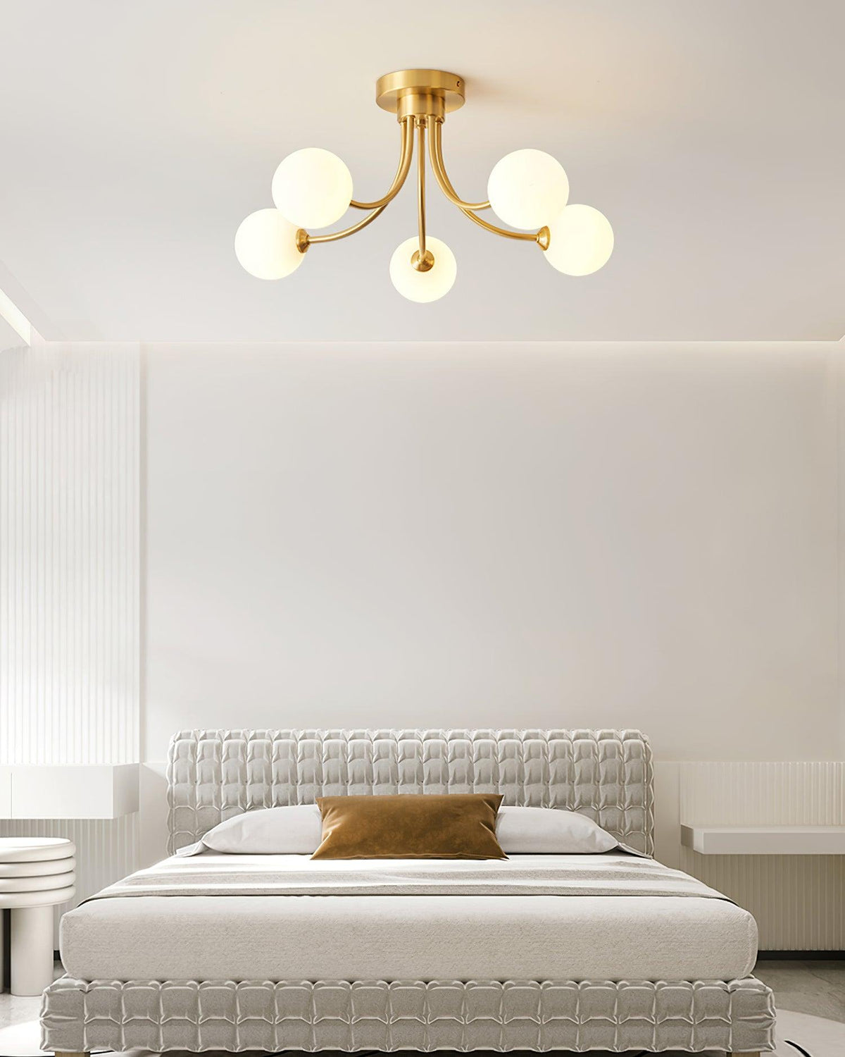 Ceiling Light Brass Branching Arms Opal Globe Shades Modern Elegant-Neutral Decor