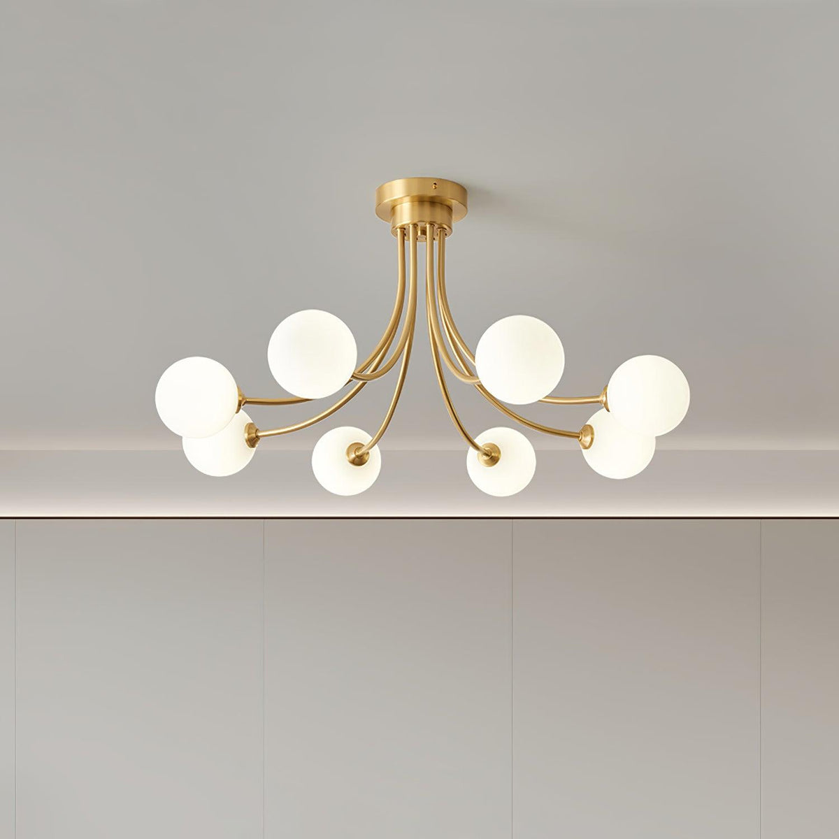 Ceiling Light Brass Branching Arms Opal Globe Shades Modern Elegant-Neutral Decor