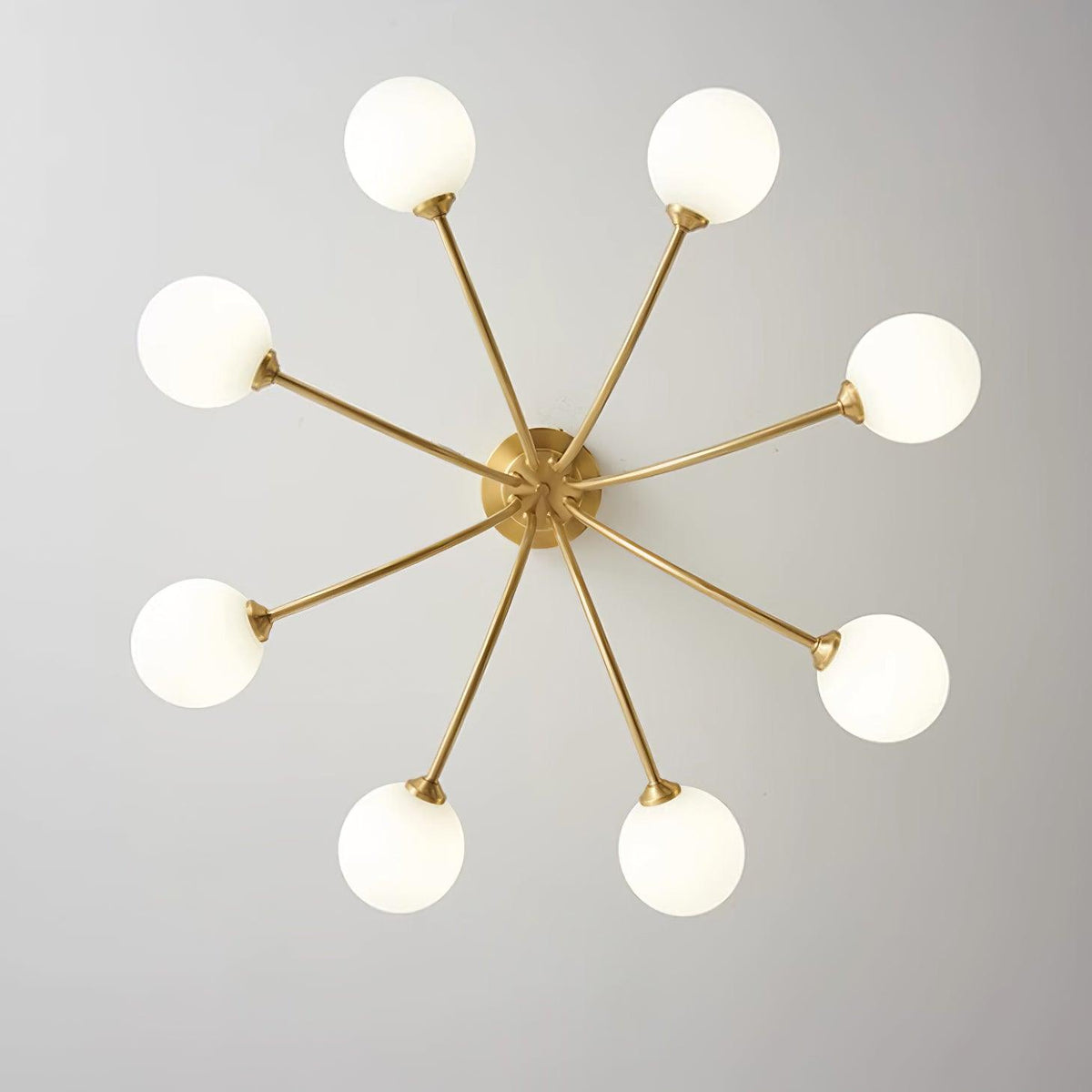 Ceiling Light Brass Branching Arms Opal Globe Shades Modern Elegant-Neutral Decor