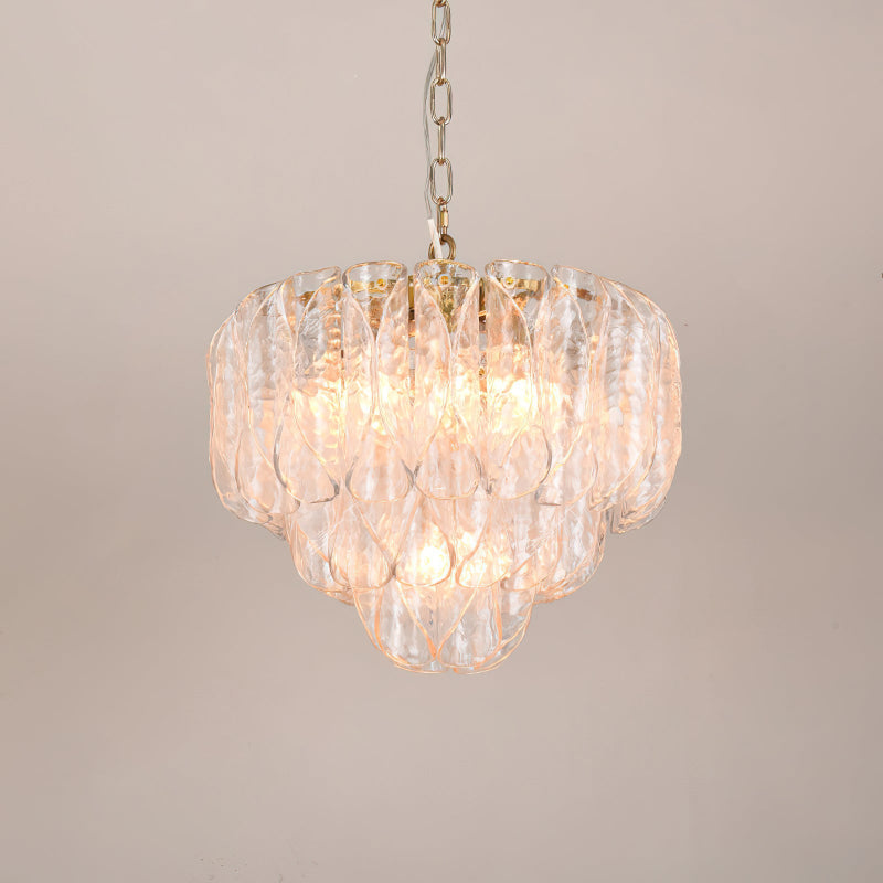 The Poliedri chandelier unlit, showcasing the clarity and texture of the glass.