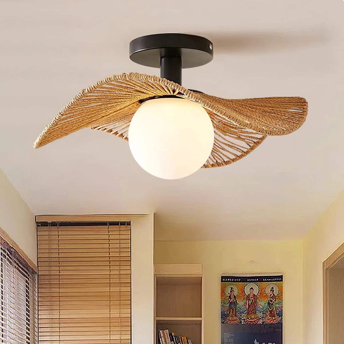 Fynora Woven Semi Flush Ceiling Light-Neutral Decor