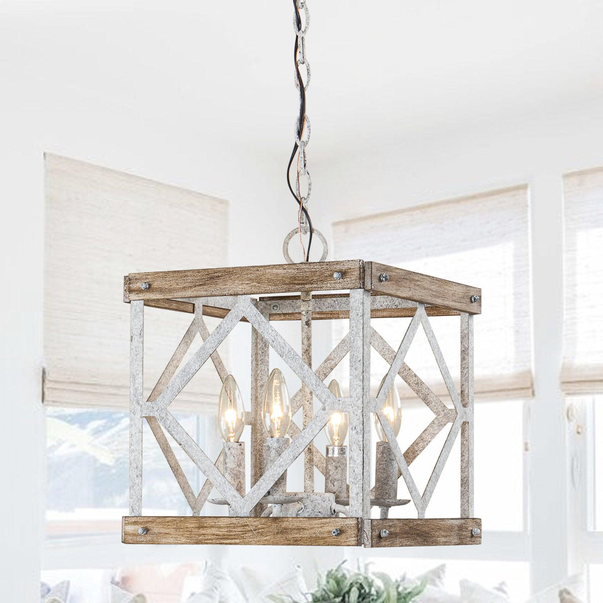 Zelaeora Suspension Métal Bois Créativité Individuelle 4 Lumières