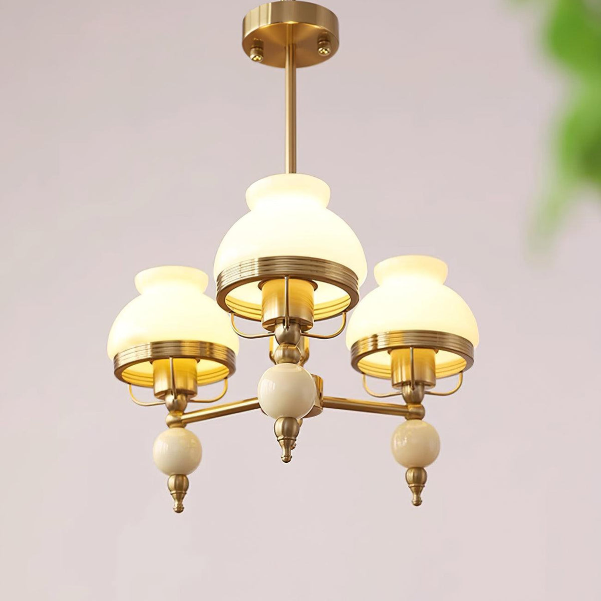 Chandelier Glass and Metal Fixture for Dining or Living Room Vintage-Neutral Decor