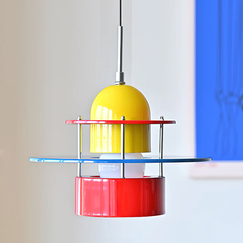 Top-down view showing the ceiling mount and wiring of the pendant light.