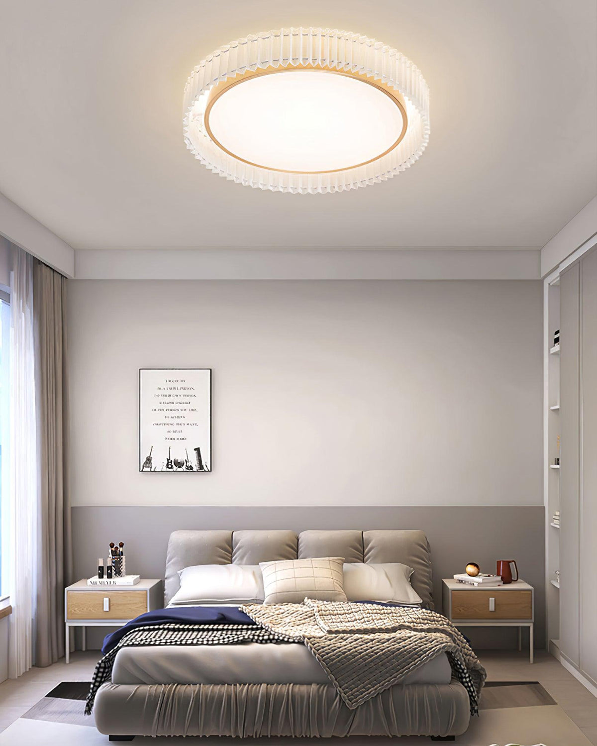 Erixel Plafonnier Ronde Plissée en Tissu-Cielum