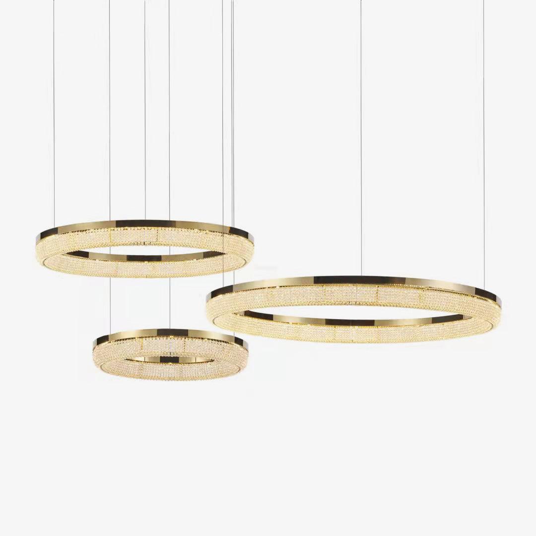 Adrius Lustre Rond en Anneau Cristal Doré LED