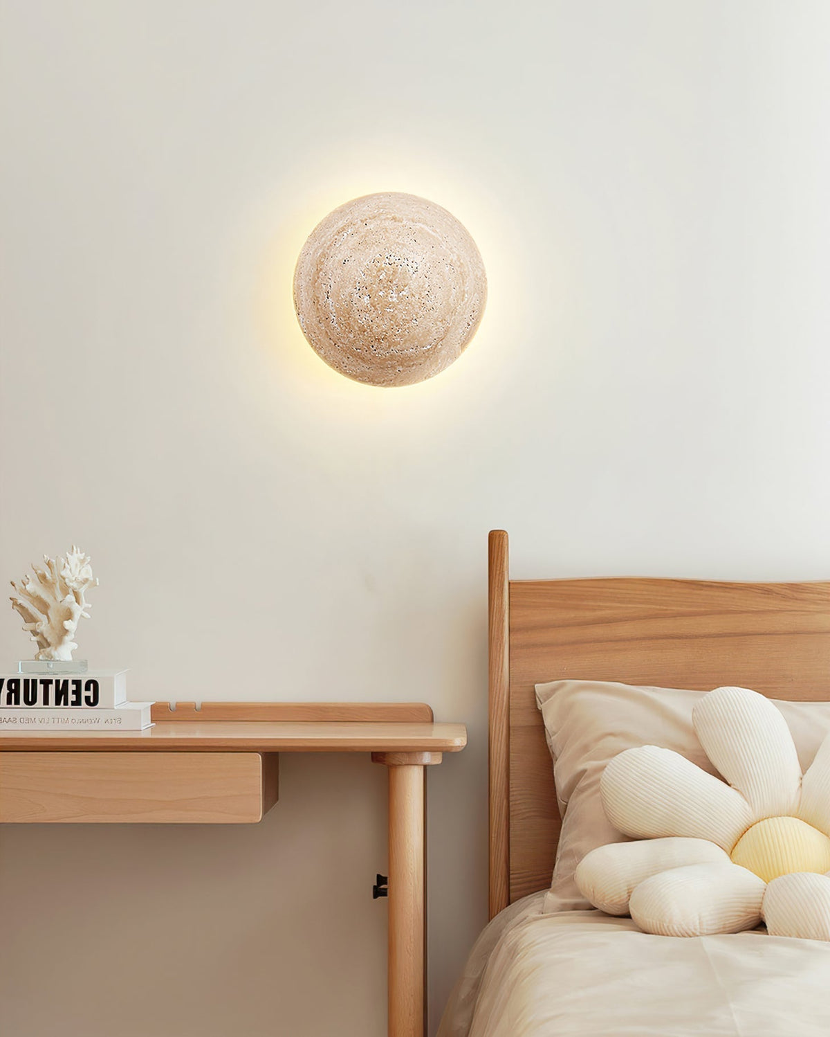 Ritta Round Travertine Wall Lamp-Neutral Decor
