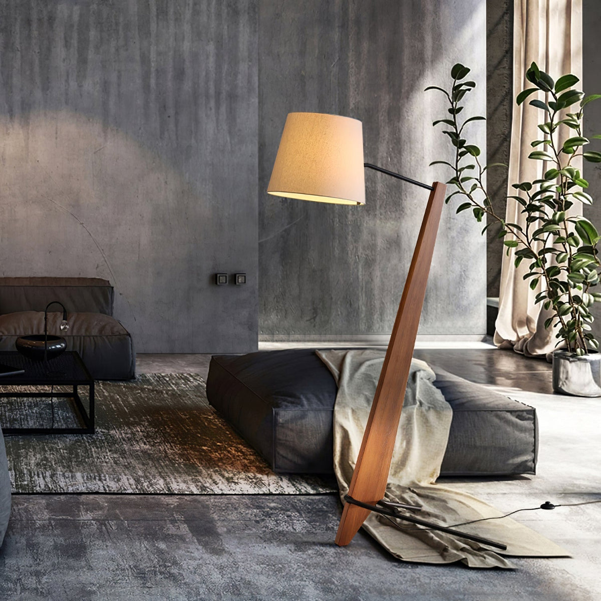 Vyran Lampadaire en Bois Et Tissu