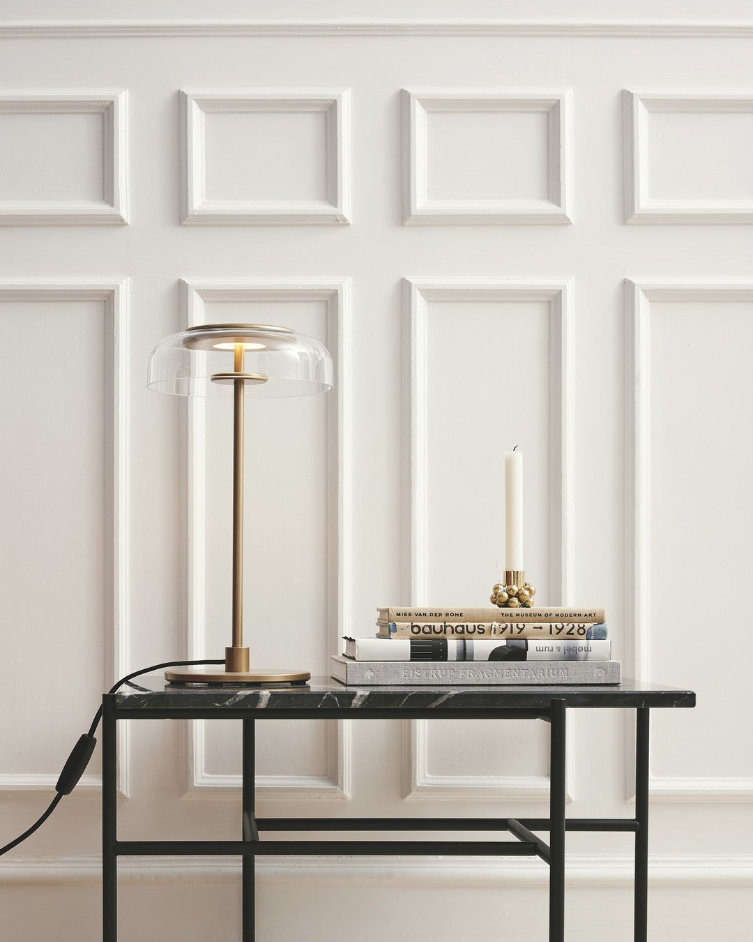 Rinelette Lampe de Table Verre Clair Ombrelle Bois Base