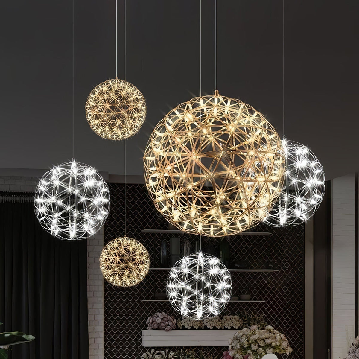 Noveno Suspension Boule Dorée de Luxe Postmoderne-Cielum