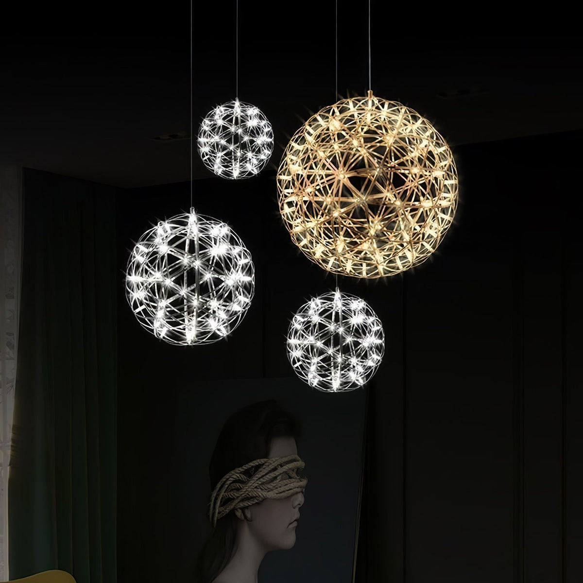 Noveno Suspension Boule Dorée de Luxe Postmoderne-Cielum