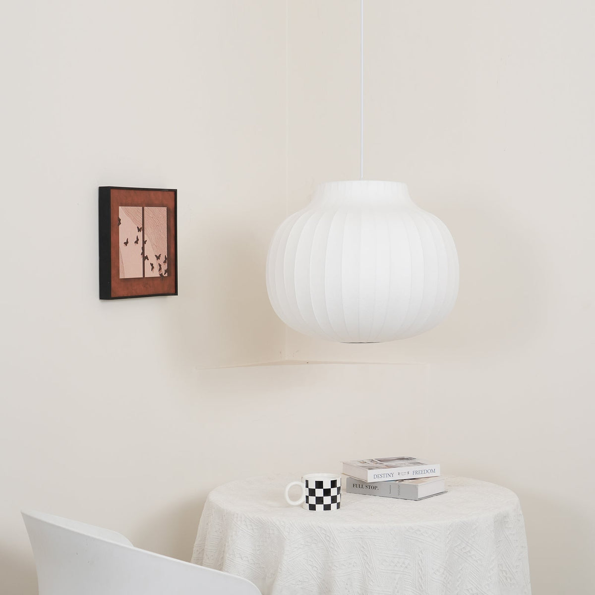 Pendant Light Silk Bell Shade Pleated Curved Modern Minimalist-Neutral Decor