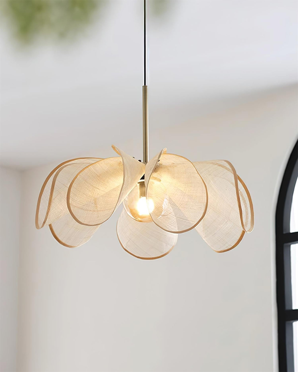 Pendant Lamp Petal Plant Fiber Shade Brown Glass Bohemian-Neutral Decor