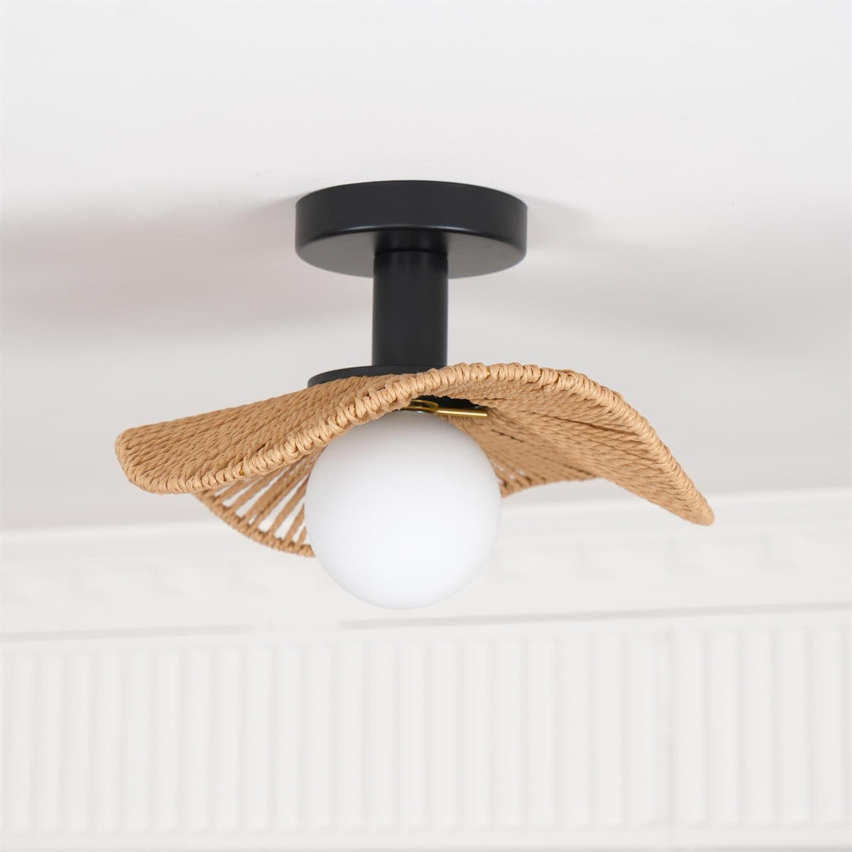 Fynora Woven Semi Flush Ceiling Light-Neutral Decor