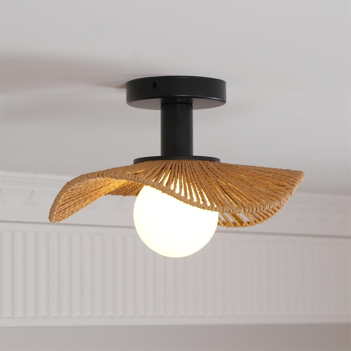 Fynora Woven Semi Flush Ceiling Light-Neutral Decor