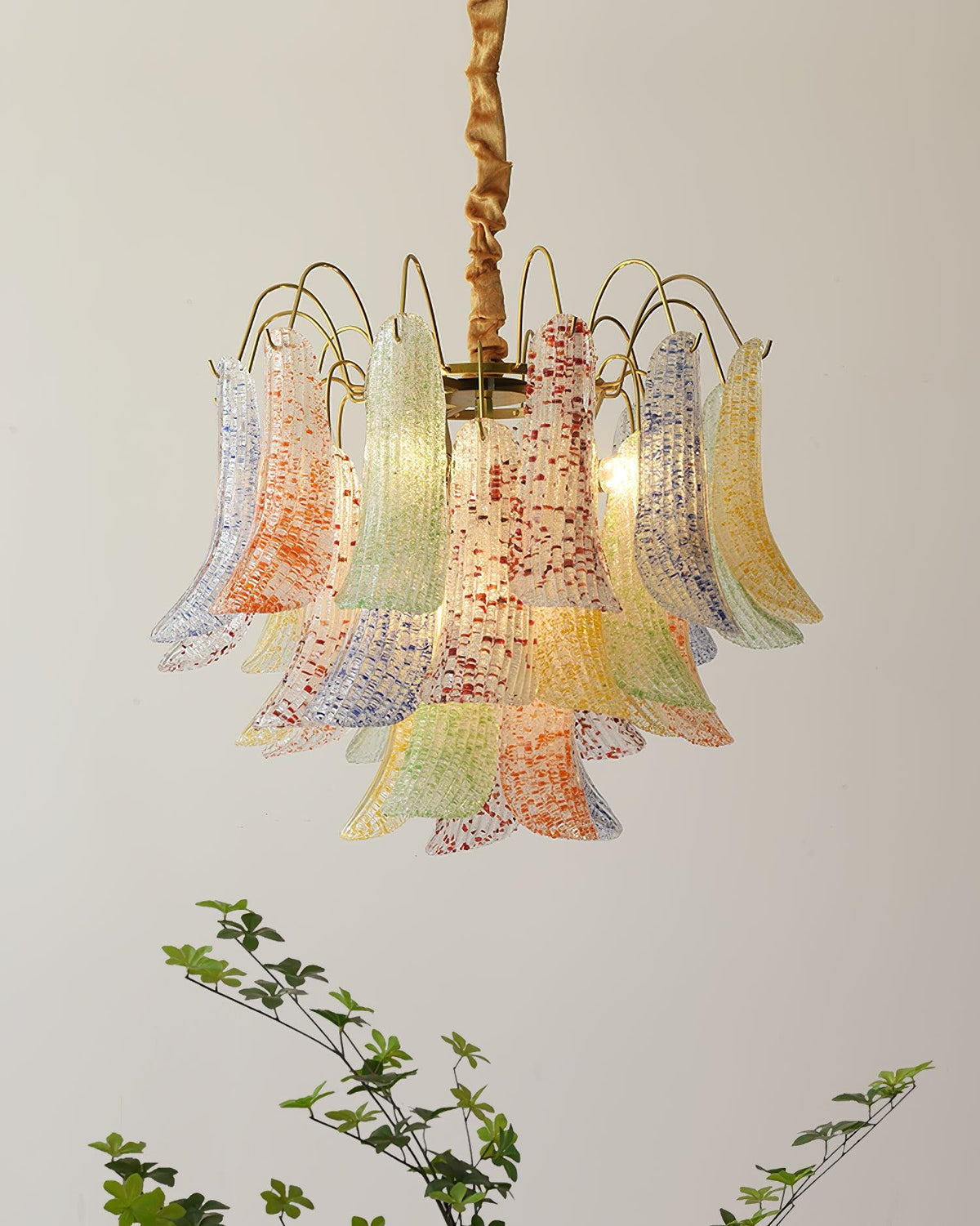 Chandelier Glass Petals Metal Frame Colorful Artistic Ambience-Neutral Decor