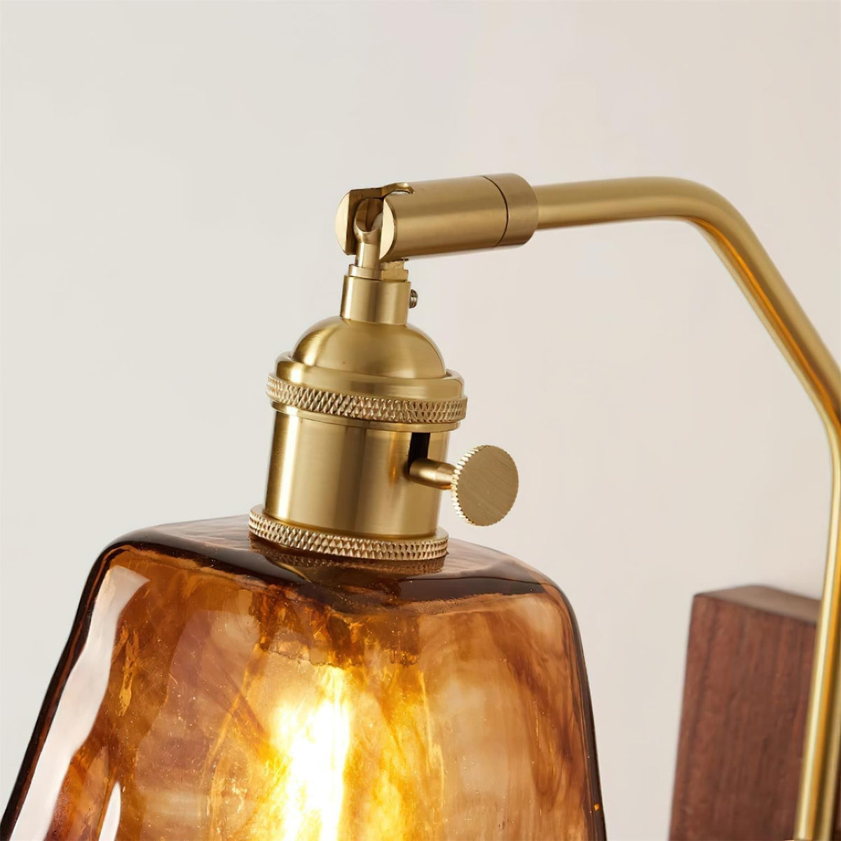 Wall Lamp Brass and Glass with Wood Backplate Vintage Artisan-Neutral Decor