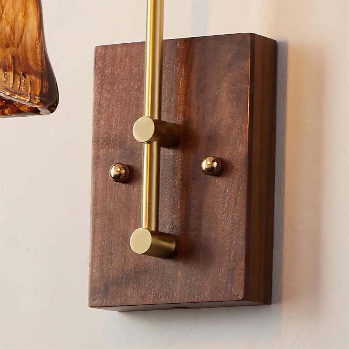Wall Lamp Brass and Glass with Wood Backplate Vintage Artisan-Neutral Decor