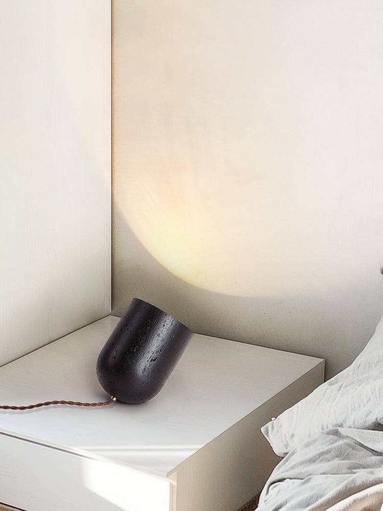 Lumi Lampe de Table de Table Minimaliste Travertin Noir