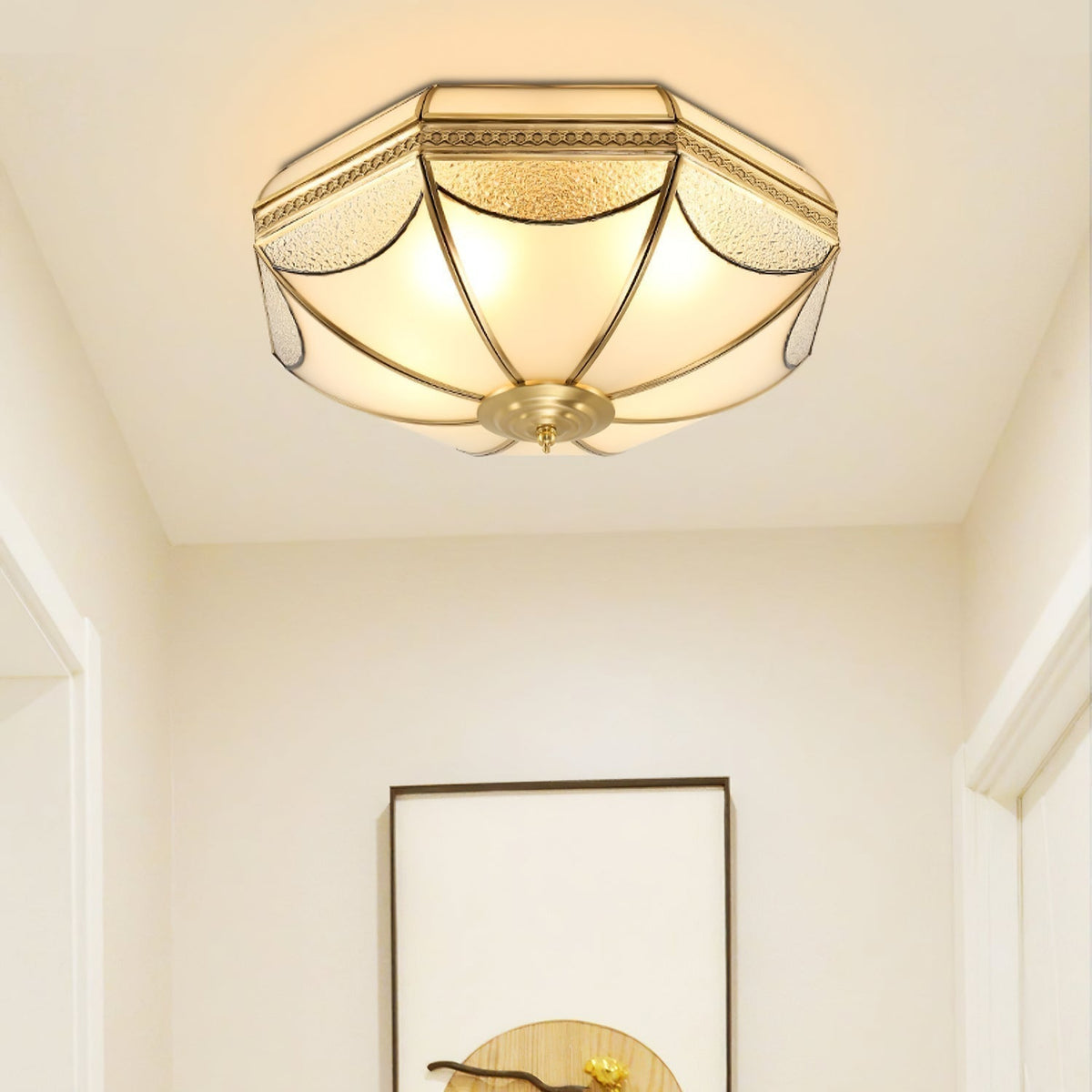 Nirove Entrepôt Dôme Forme Laiton Verre Plafonnier-Cielum