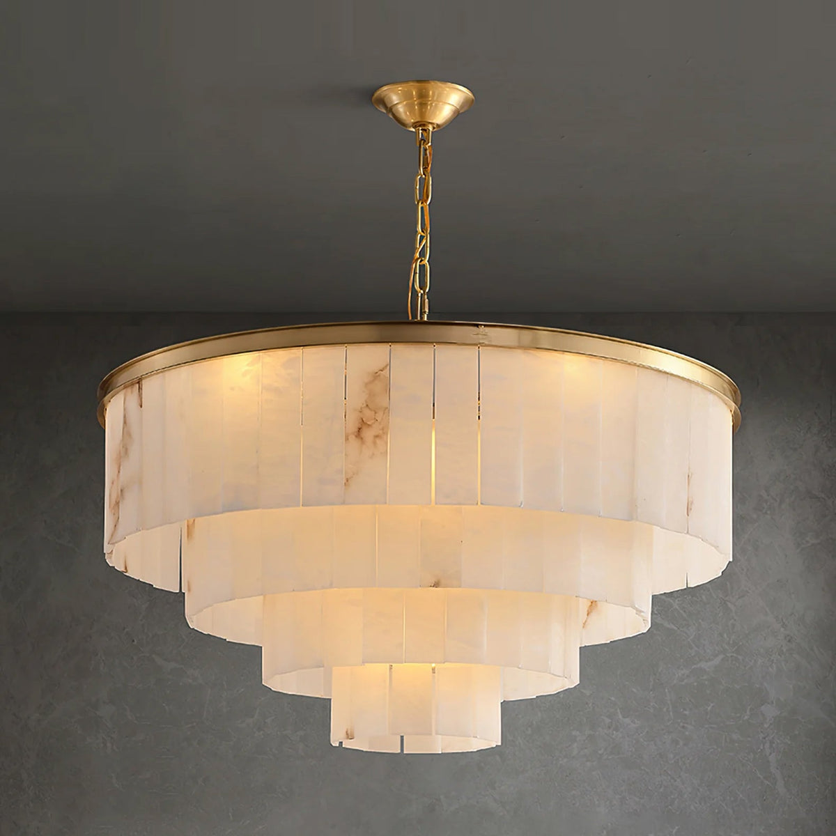 Windham Alabaster Chandelier Layered Halo-Neutral Decor
