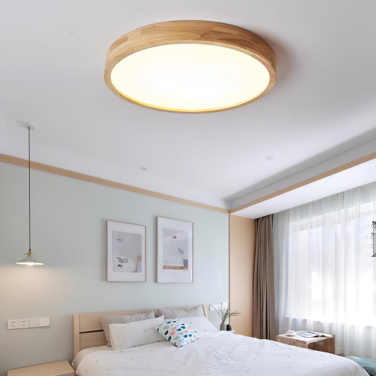 Keveny Lumière Plafonnière Géométrique en Bois LED-Cielum