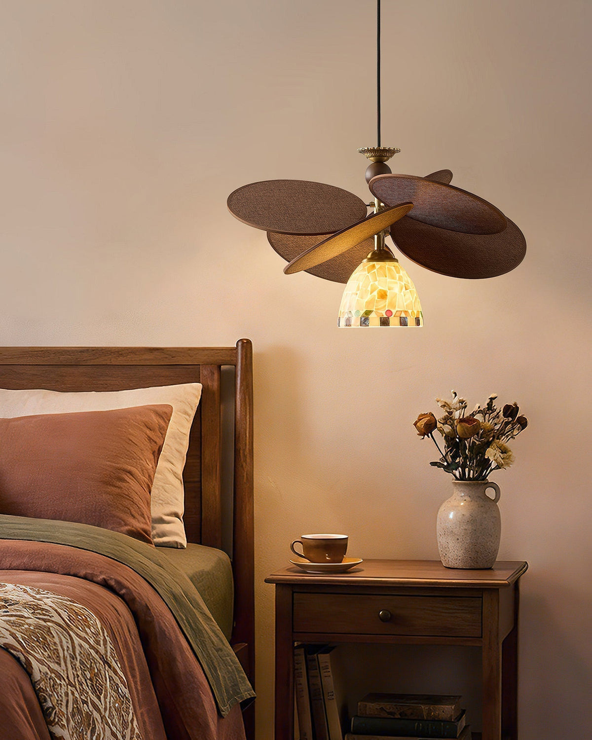 Zinnia Flora Chandelier in a coastal boho living room setting.
