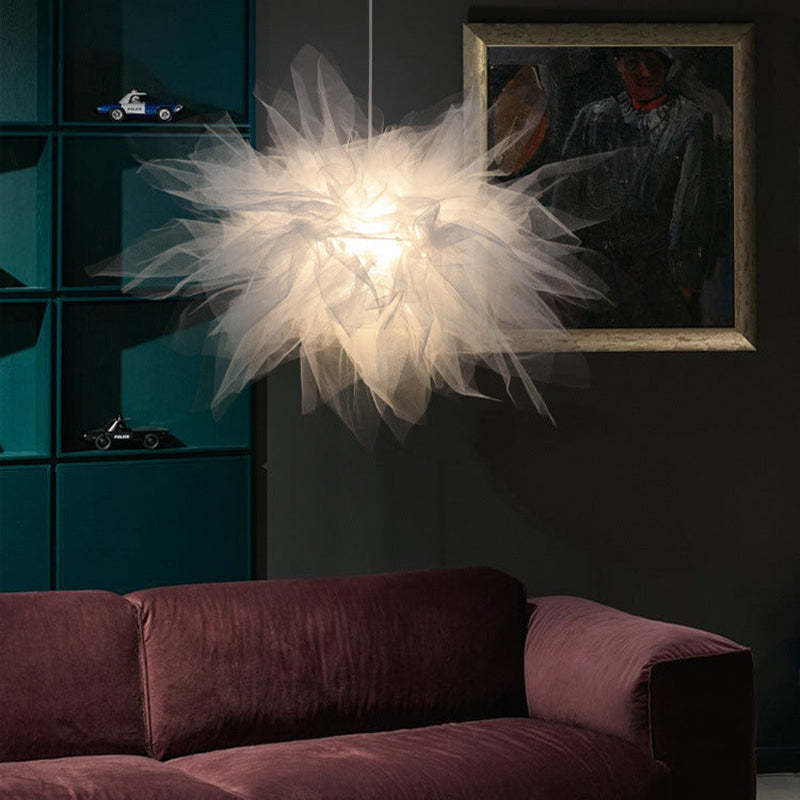 Arisha Suspension Moderne en Forme de Fleur, Tissu, Blanc, Salon/Chambre à Coucher