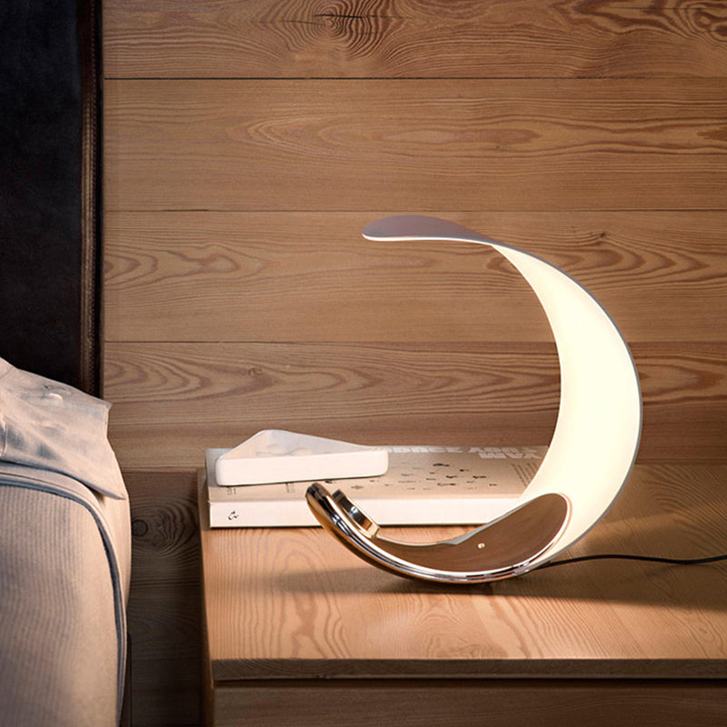 Aria Lampe de Table Lune Moderne, Métal/Acrylique, Blanc, Salon