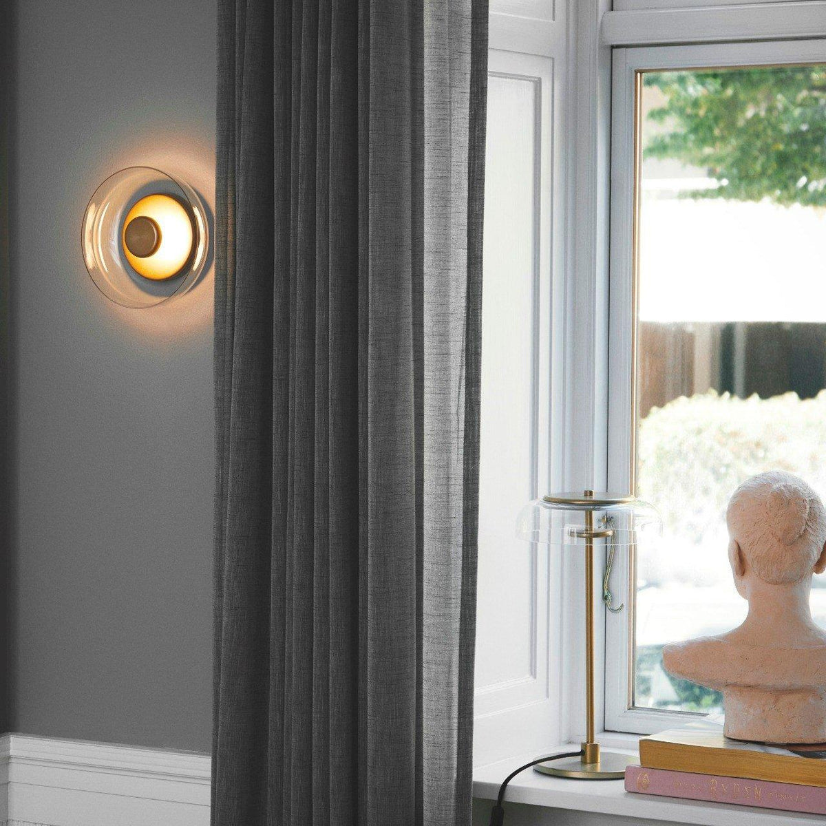 Rinelette Lampe de Table Verre Clair Ombrelle Bois Base