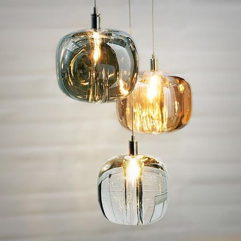 Livenel Suspension Ronde Moderne. Métal/Verre. Ambre/Claire/Gris Fumé. Salon-Cielum