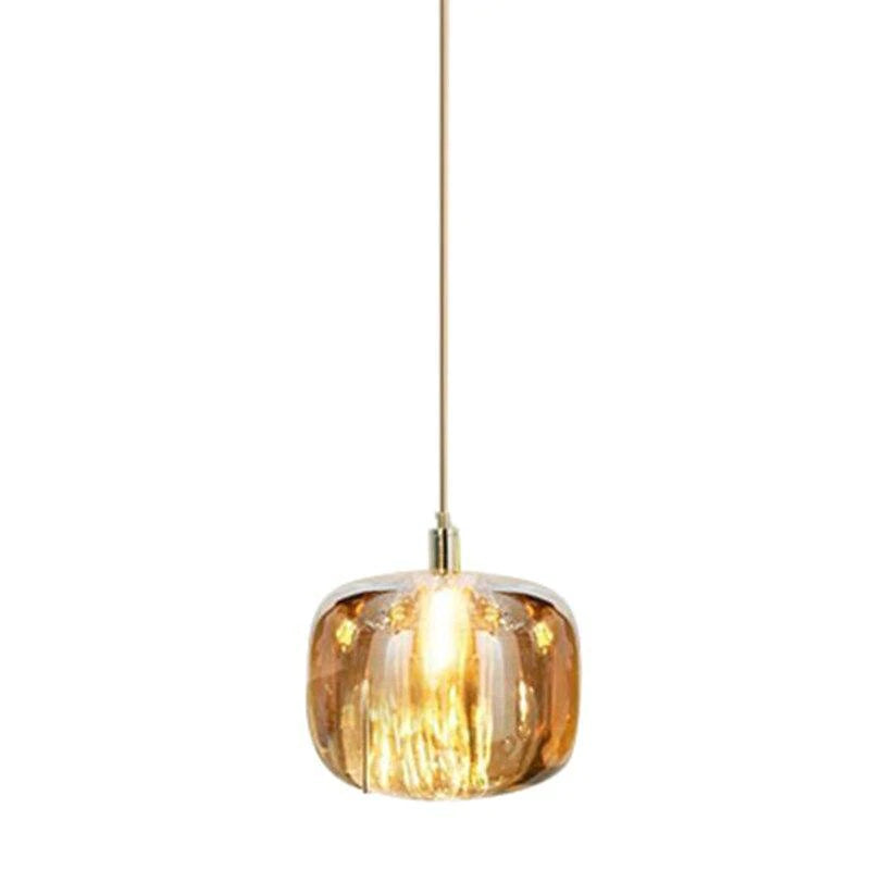 Livenel Suspension Ronde Moderne. Métal/Verre. Ambre/Claire/Gris Fumé. Salon-Cielum