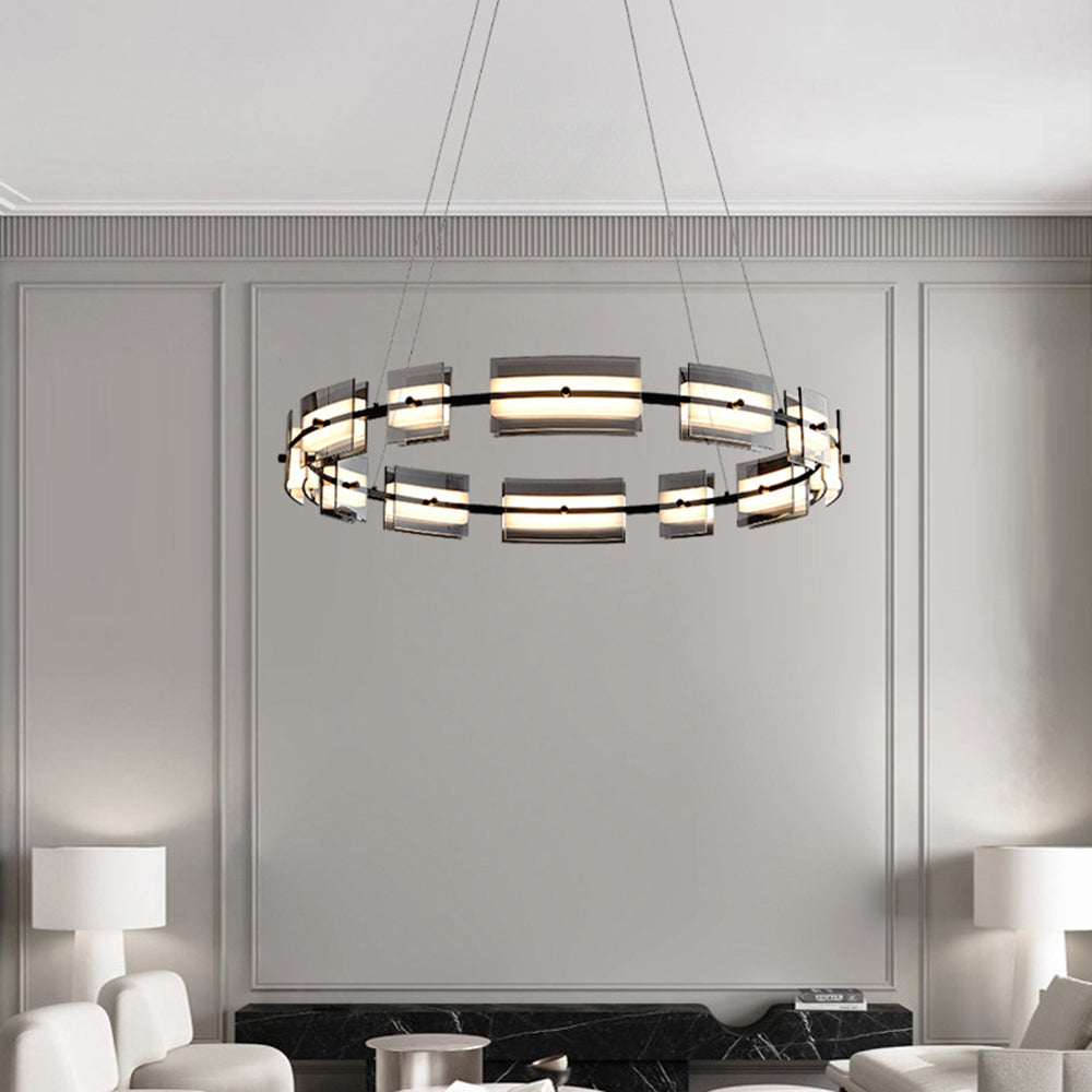 Arisha Suspension Anneau Simple, Cuivre/Verre, Noir/Or, Salon/Chambre