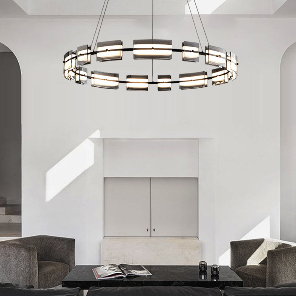 Arisha Suspension Anneau Simple, Cuivre/Verre, Noir/Or, Salon/Chambre