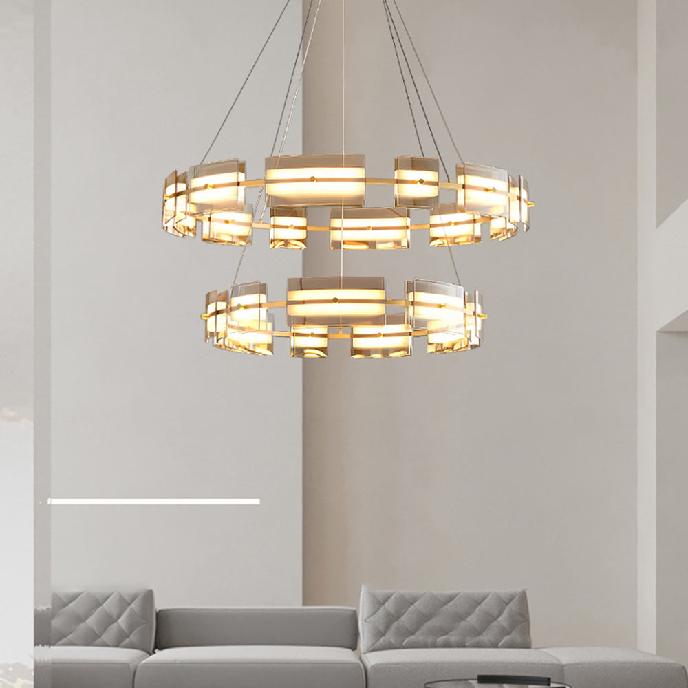 Arisha Suspension Anneau Simple, Cuivre/Verre, Noir/Or, Salon/Chambre