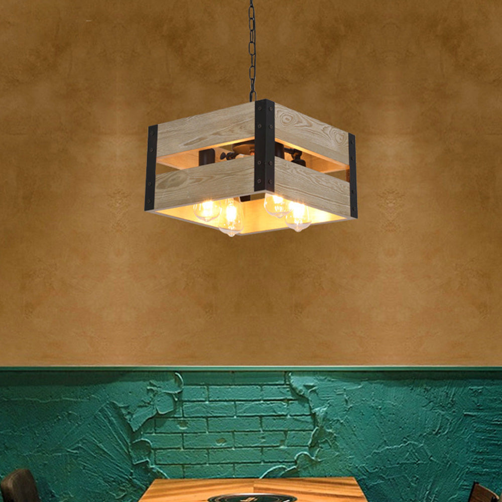 Silva Suspension Carrée Rustique, Metal/Bois, Bois/Marron, Chambre