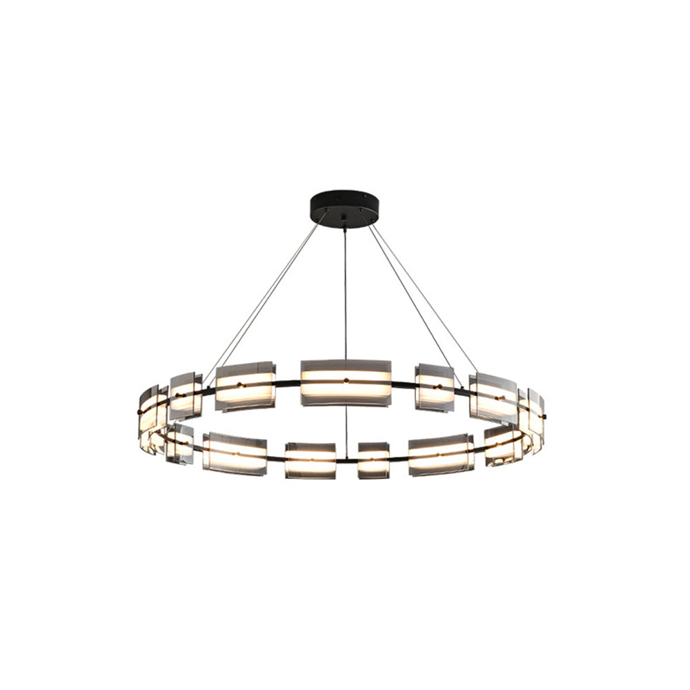 Arisha Suspension Anneau Simple, Cuivre/Verre, Noir/Or, Salon/Chambre