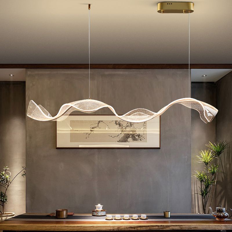 Lavorix Luminaires Suspensions Vague Moderne Métal/Acrylique Blanc/Doré Salon-Cielum