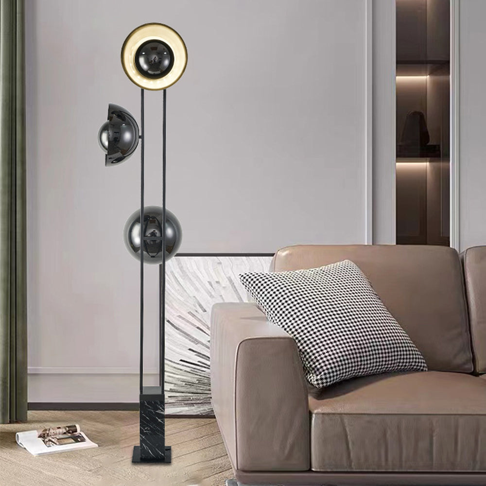 Mira Lampadaire Rond Moderne, Métal/Marbre, Noir, Salon