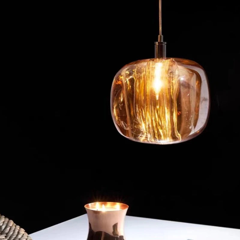 Livenel Suspension Ronde Moderne. Métal/Verre. Ambre/Claire/Gris Fumé. Salon-Cielum