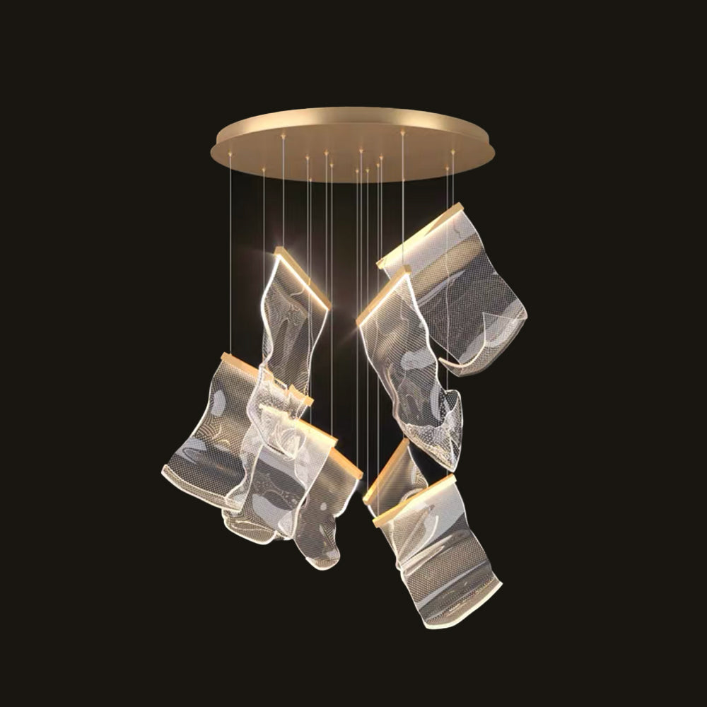 Nerivon Suspension Carrée Contemporaine Métal/Acrylique Doré Salon/Escalier-Cielum