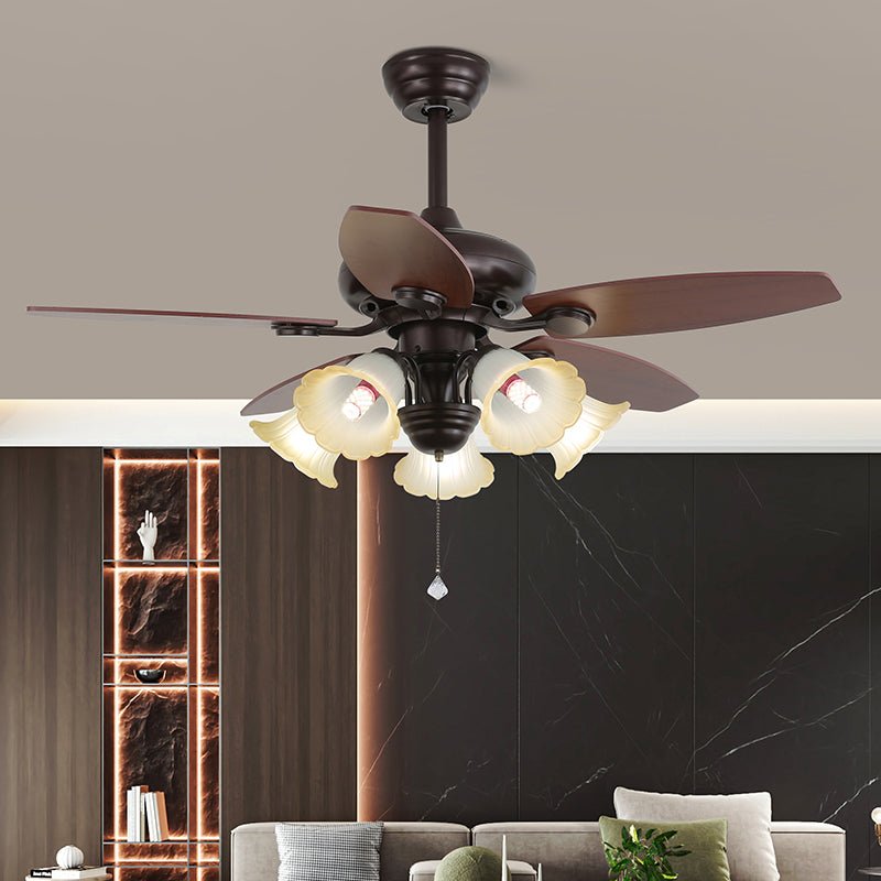 Solara Plafonnier Ventilateur Classique en Bois et Verre