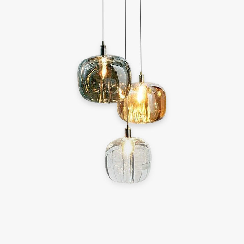 Livenel Suspension Ronde Moderne. Métal/Verre. Ambre/Claire/Gris Fumé. Salon-Cielum