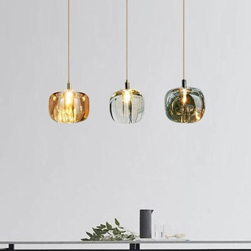 Livenel Suspension Ronde Moderne. Métal/Verre. Ambre/Claire/Gris Fumé. Salon-Cielum