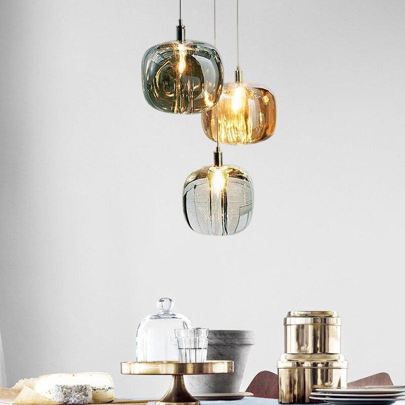 Livenel Suspension Ronde Moderne. Métal/Verre. Ambre/Claire/Gris Fumé. Salon-Cielum