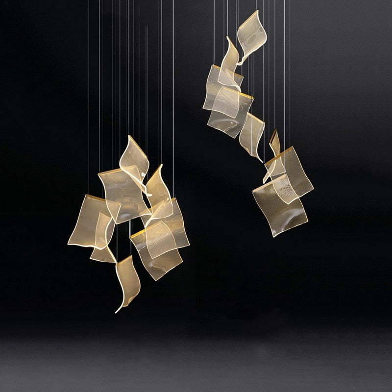 Nerivon Suspension Carrée Contemporaine Métal/Acrylique Doré Salon/Escalier-Cielum