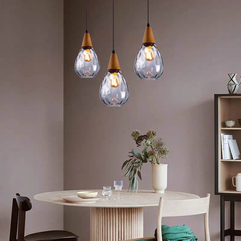 Salen Vintage LED Suspension Ambre Verre Bois Chambre à coucher-Cielum