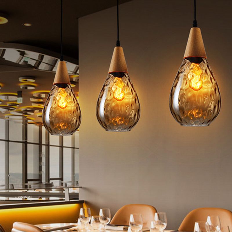 Salen Vintage LED Suspension Ambre Verre Bois Chambre à coucher-Cielum